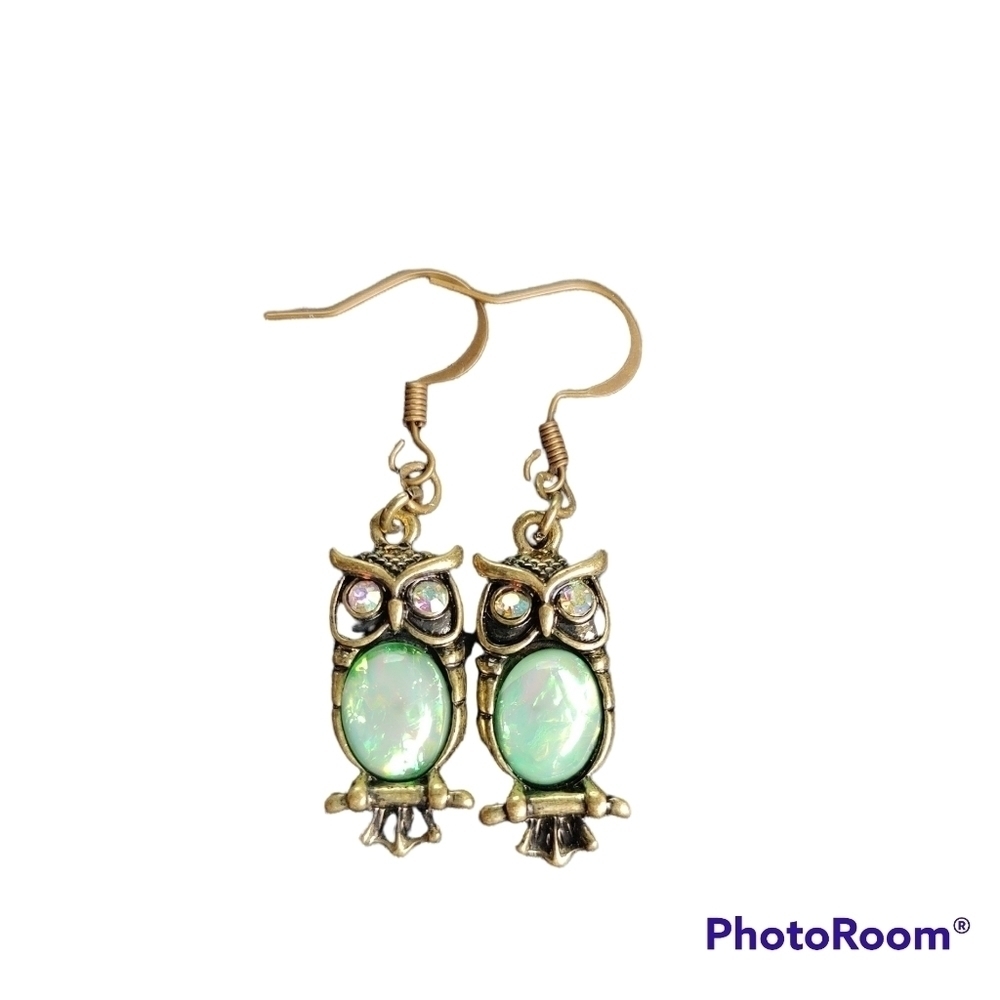 Owl Earrings with Opalescent Rhinestones